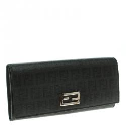 Pre Owned Fendi Black Zucchino Coated Canvas Continental Wallet