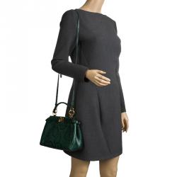 Pre Owned Fendi Green Python Mini Peekaboo Top Handle Bag