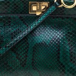 Pre Owned Fendi Green Python Mini Peekaboo Top Handle Bag