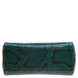 Pre Owned Fendi Green Python Mini Peekaboo Top Handle Bag