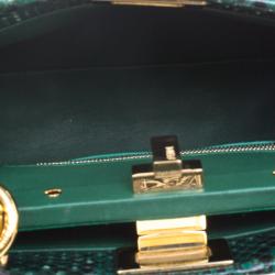 Pre Owned Fendi Green Python Mini Peekaboo Top Handle Bag