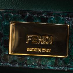 Pre Owned Fendi Green Python Mini Peekaboo Top Handle Bag