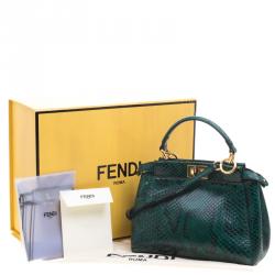 Pre Owned Fendi Green Python Mini Peekaboo Top Handle Bag