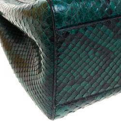 Pre Owned Fendi Green Python Mini Peekaboo Top Handle Bag
