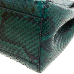 Pre Owned Fendi Green Python Mini Peekaboo Top Handle Bag