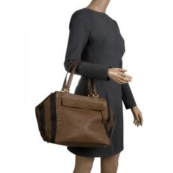 Fendi Brown Leanther/Canvas and Suede Pequin Boston Bag