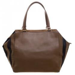 Fendi Brown Leanther/Canvas and Suede Pequin Boston Bag