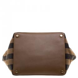 Fendi Brown Leanther/Canvas and Suede Pequin Boston Bag