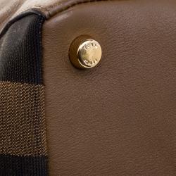 Fendi Brown Leanther/Canvas and Suede Pequin Boston Bag