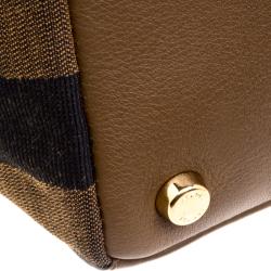 Fendi Brown Leanther/Canvas and Suede Pequin Boston Bag