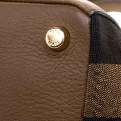 Fendi Brown Leanther/Canvas and Suede Pequin Boston Bag