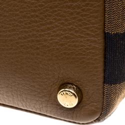 Fendi Brown Leanther/Canvas and Suede Pequin Boston Bag