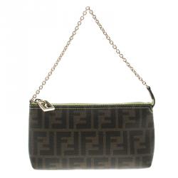 Pre Owned Fendi Tobacco/Green Zucca Coated Canvas Pochette