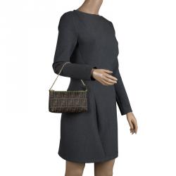 Pre Owned Fendi Tobacco/Green Zucca Coated Canvas Pochette