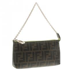 Pre Owned Fendi Tobacco/Green Zucca Coated Canvas Pochette