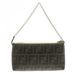 Pre Owned Fendi Tobacco/Green Zucca Coated Canvas Pochette