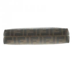 Pre Owned Fendi Tobacco/Green Zucca Coated Canvas Pochette