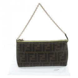 Pre Owned Fendi Tobacco/Green Zucca Coated Canvas Pochette