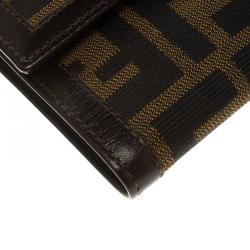 Pre Owned Fendi Tobacco Zucca Canvas Flap Compact Wallet