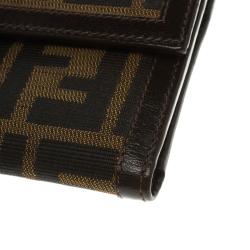 Pre Owned Fendi Tobacco Zucca Canvas Flap Compact Wallet