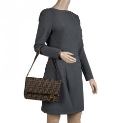 Pre Owned Fendi Tobacco Zucca Canvas Vintage Flap Shoulder Bag