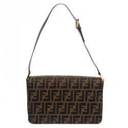 Pre Owned Fendi Tobacco Zucca Canvas Vintage Flap Shoulder Bag