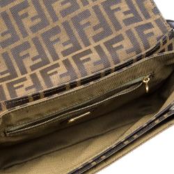 Pre Owned Fendi Tobacco Zucca Canvas Vintage Flap Shoulder Bag