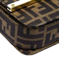 Pre Owned Fendi Tobacco Zucca Canvas Vintage Flap Shoulder Bag