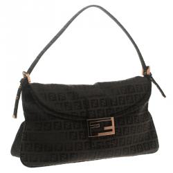 Pre Owned Fendi Dark Brown Zucchino Canvas Baguette Shoulder Bag