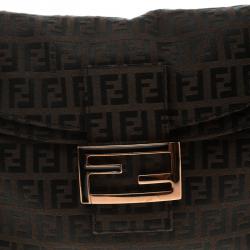 Pre Owned Fendi Dark Brown Zucchino Canvas Baguette Shoulder Bag
