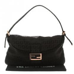 Pre Owned Fendi Dark Brown Zucchino Canvas Baguette Shoulder Bag