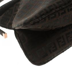 Pre Owned Fendi Dark Brown Zucchino Canvas Baguette Shoulder Bag