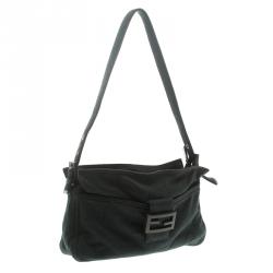 Fendi Dark Grey Felt Baguette Shoulder Bag

