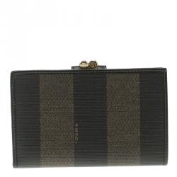 Pre Owned Fendi Tobacco Pequin Coated Canvas Kisslock Wallet