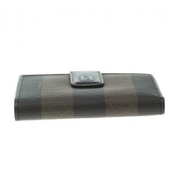 Pre Owned Fendi Tobacco Pequin Coated Canvas Kisslock Wallet