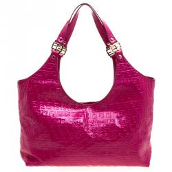 Pre Owned Fendi Pink Zucchino Printed Patent Leather Shoulder Bag