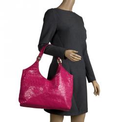 Pre Owned Fendi Pink Zucchino Printed Patent Leather Shoulder Bag