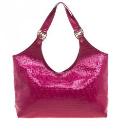 Pre Owned Fendi Pink Zucchino Printed Patent Leather Shoulder Bag