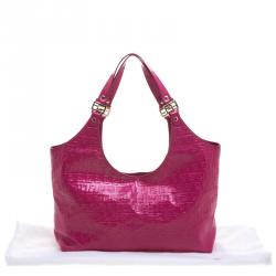 Pre Owned Fendi Pink Zucchino Printed Patent Leather Shoulder Bag