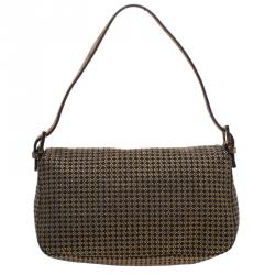 Pre Owned Fendi Gold Zucchino Canvas Baguette Shoulder Bag