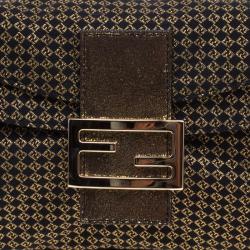 Pre Owned Fendi Gold Zucchino Canvas Baguette Shoulder Bag