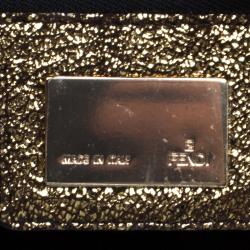 Pre Owned Fendi Gold Zucchino Canvas Baguette Shoulder Bag