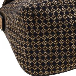 Pre Owned Fendi Gold Zucchino Canvas Baguette Shoulder Bag