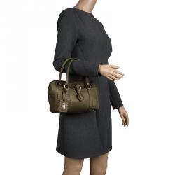 Pre Owned Fendi Fatigue Green Selleria Leather Mini Linda Satchel