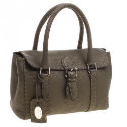 Pre Owned Fendi Fatigue Green Selleria Leather Mini Linda Satchel