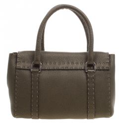 Pre Owned Fendi Fatigue Green Selleria Leather Mini Linda Satchel