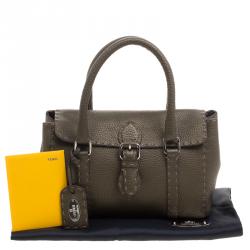 Pre Owned Fendi Fatigue Green Selleria Leather Mini Linda Satchel