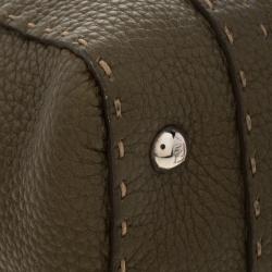 Pre Owned Fendi Fatigue Green Selleria Leather Mini Linda Satchel