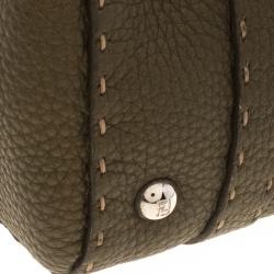 Pre Owned Fendi Fatigue Green Selleria Leather Mini Linda Satchel