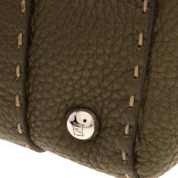 Pre Owned Fendi Fatigue Green Selleria Leather Mini Linda Satchel